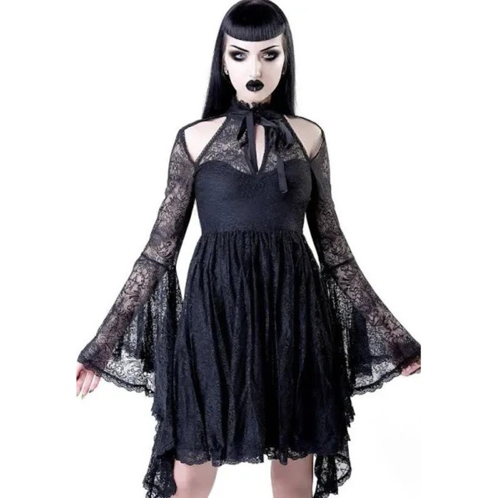 Killstar Women Shes Stardust Lace Mini Dress Small Black Goth Grunge Witchy‎
